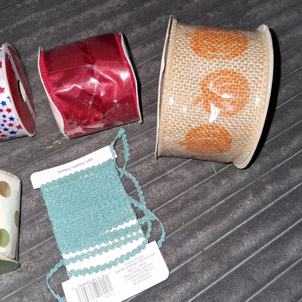 Ribbon Spools Trims Lace Fabric Scraps Crafts Art Sewing Supplies10 ribbon spoo